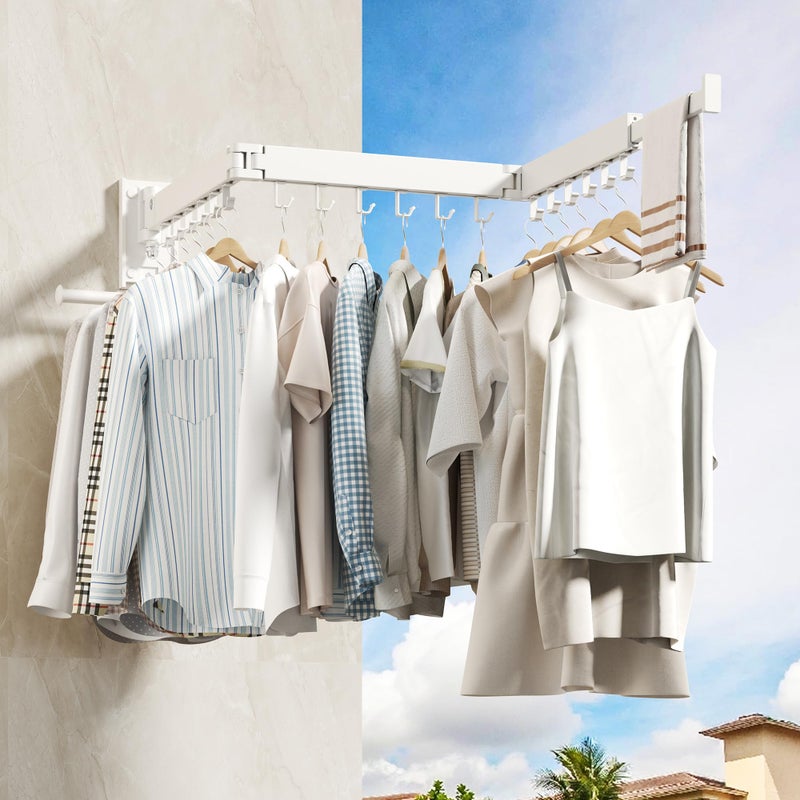 HEILAIYI Wall Mounted Clothes Hanger,Clothes Drying Rack,Laundry Drying Rack,Clothes Rack Wall Mount,Drying Rack Clothing,Retractable,Collapsible,can Fold Upward & Left & Right (Upgrade-White) - Image 4