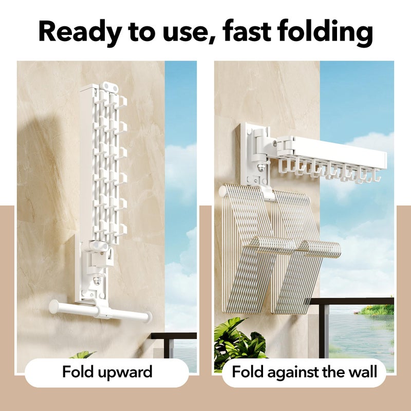 HEILAIYI Wall Mounted Clothes Hanger,Clothes Drying Rack,Laundry Drying Rack,Clothes Rack Wall Mount,Drying Rack Clothing,Retractable,Collapsible,can Fold Upward & Left & Right (Upgrade-White) - Image 2