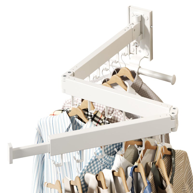 HEILAIYI Wall Mounted Clothes Hanger,Clothes Drying Rack,Laundry Drying Rack,Clothes Rack Wall Mount,Drying Rack Clothing,Retractable,Collapsible,can Fold Upward & Left & Right (Upgrade-White) - Image 3