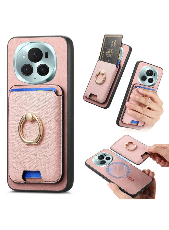 S-TOP Case For Honor Magic6 Pro 5G Retro Cross Leather Ring Vertical Insert Card Bag MagSafe Phone Case - Image 1
