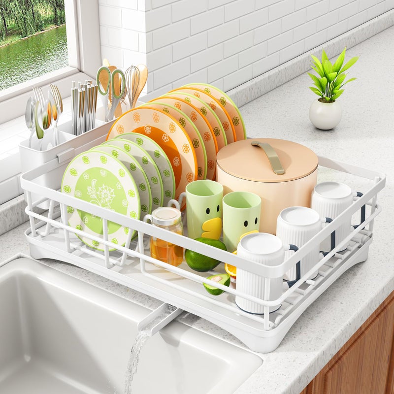 SAYZH Dish Drying Rack Stainless Steel Dish Rack for Kitchen Counter LargeCapacity Dish Drainer with Cutlery Holder Kitchen Organizer for Dishes Spoons and Forks White - Image 2