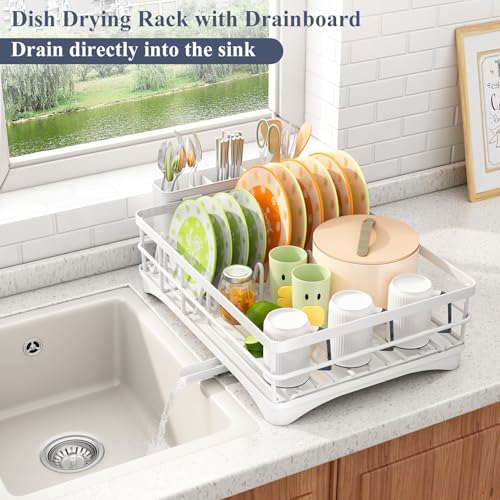 SAYZH Dish Drying Rack Stainless Steel Dish Rack for Kitchen Counter LargeCapacity Dish Drainer with Cutlery Holder Kitchen Organizer for Dishes Spoons and Forks White - Image 3