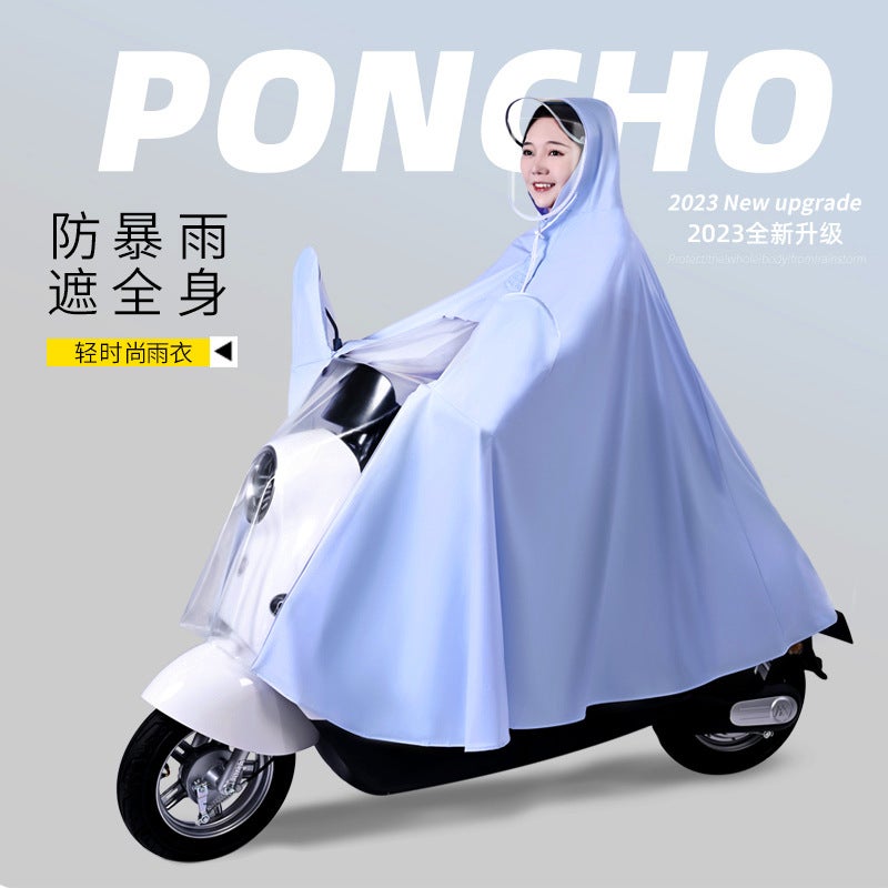 Rainproof Electric Vehicle Raincoat With Transparent Dashboard, Double-Person Pvc Adult Riding Motorcycle Poncho - Image 2