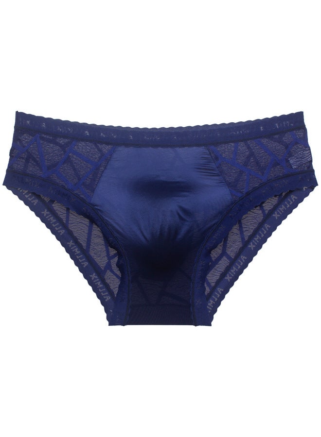 Men's Underwear 3d Convex Bag Letters Translucent Ice Silk Hollow Lace Thin Briefs