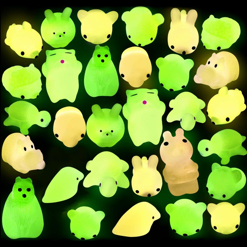 Outee 30 Pcs Mochi Animals Toys Glow In The Dark Mochi Toys Mini Stress Relief Toys Mochi Cat Relief Stress Toys Easter Gifts - Image 1