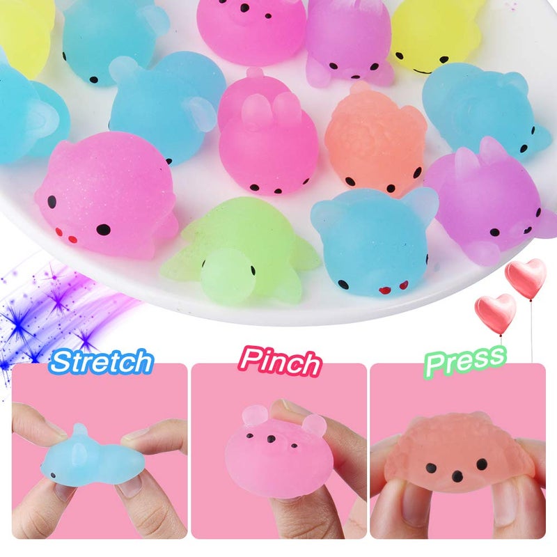 Outee 30 Pcs Mochi Animals Toys Glow In The Dark Mochi Toys Mini Stress Relief Toys Mochi Cat Relief Stress Toys Easter Gifts - Image 3