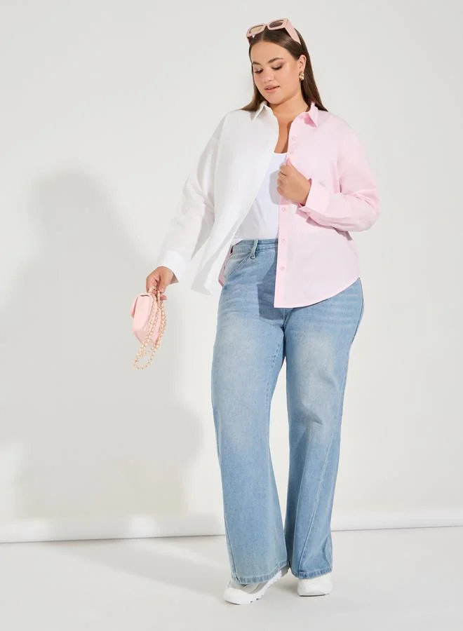 Styli Plus Size Color Block Oversized Button Down Shirt