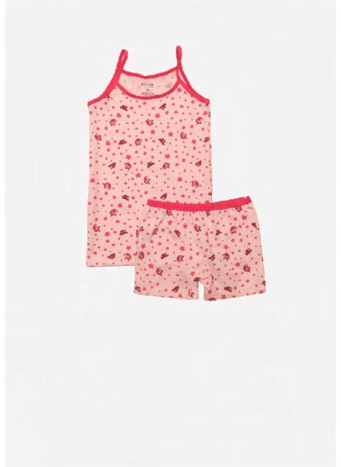 Unicorn Pattern Printed Combed Cotton Elastane Thin Strap Girl's Undershirt Boxer Set