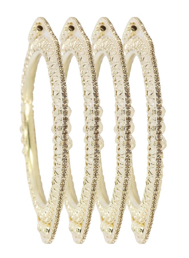 NMII Traditional Golden Metal Zircon Stone & Pearls Moti Kada Bangles Set For Women & Girls | pearl bangles for women | metal bangles | diamond bangles set | -(MAH30_Silver-Gold-2.4) - Image 5