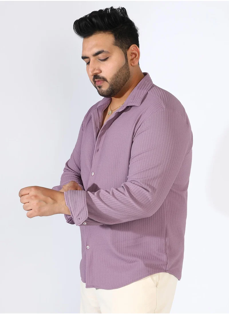 Instafab Plus Men's Lavender Stripe-Creased Shirt