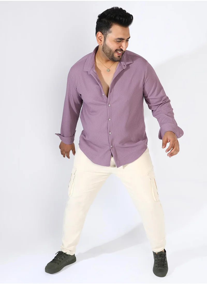 Instafab Plus Men's Lavender Stripe-Creased Shirt