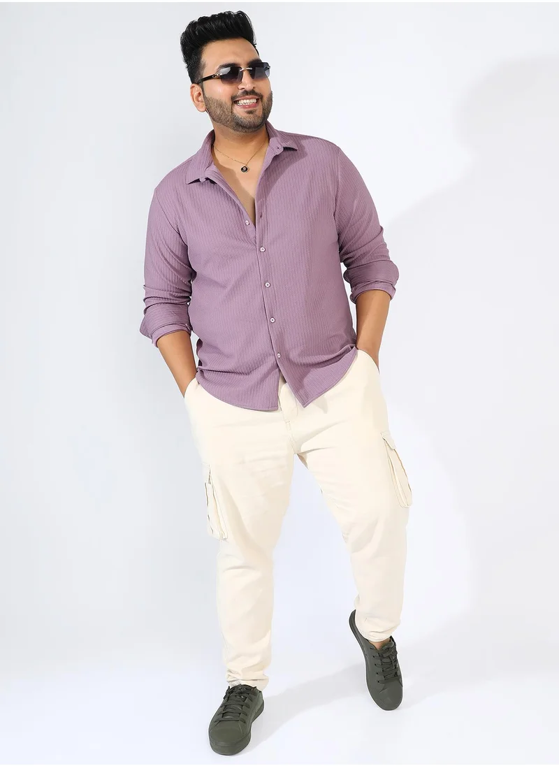 Instafab Plus Men's Lavender Stripe-Creased Shirt