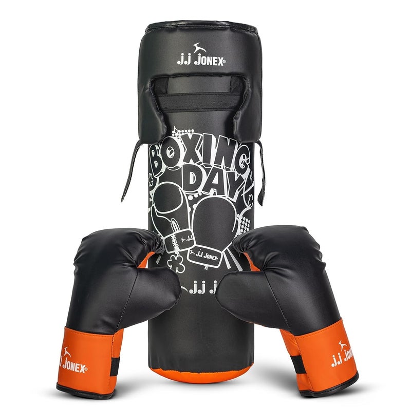Jonex JJ Sports Kids Boxing Punching Bag Set - Heavy Boxing Bag, Gloves, MMA, Home Gym & Martial Arts Training Equipment | for Boys & Girls for Age 3 4 5 6 7 8 Years | Black Color | - Image 1