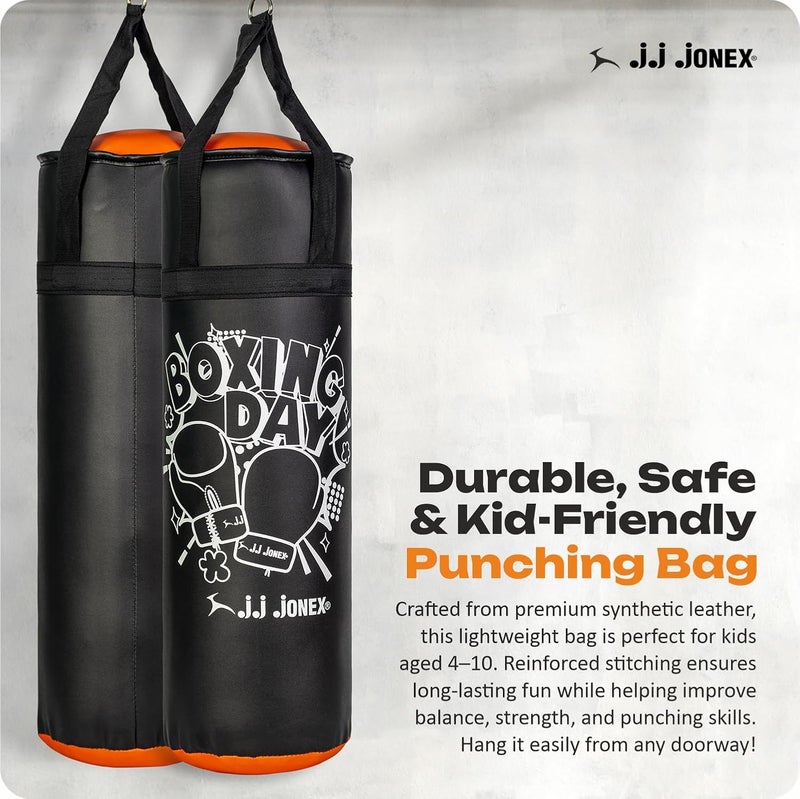 Jonex JJ Sports Kids Boxing Punching Bag Set - Heavy Boxing Bag, Gloves, MMA, Home Gym & Martial Arts Training Equipment | for Boys & Girls for Age 3 4 5 6 7 8 Years | Black Color | - Image 5