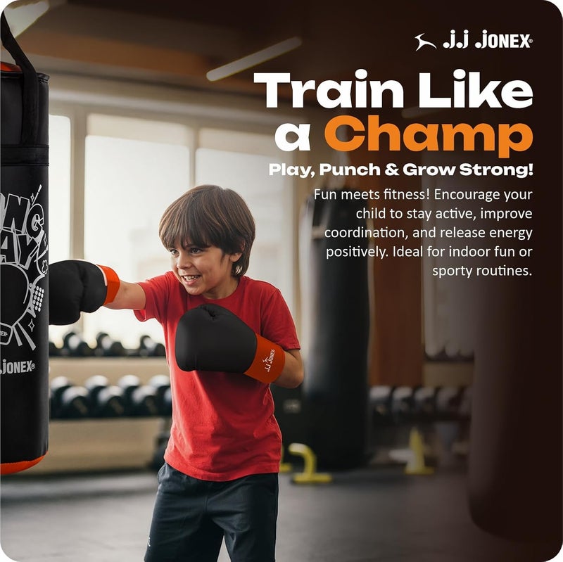 Jonex JJ Sports Kids Boxing Punching Bag Set - Heavy Boxing Bag, Gloves, MMA, Home Gym & Martial Arts Training Equipment | for Boys & Girls for Age 3 4 5 6 7 8 Years | Black Color | - Image 4
