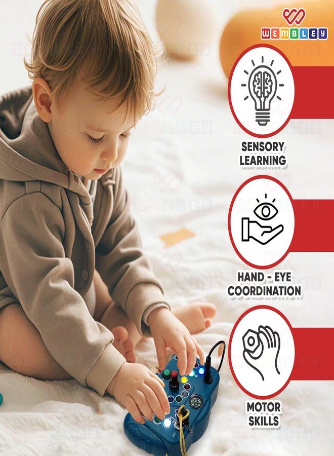 Wembley Busy Board Switch Light Game - Blue | Montessori Sensory Activity Toy for Toddlers | LED Lights, Buttons, Switches & Compass | Fine Motor Skill Development - Image 5