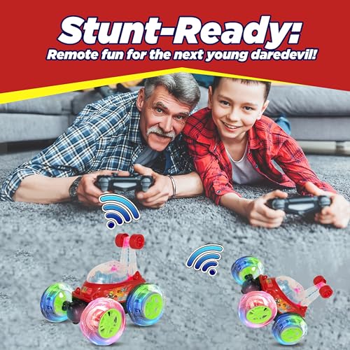Gooyo GY-9514 360° Rotating & Rolling Stunt Car Toy with Light & Music Feature | Spin, Stunt, Flip Functions | Remote Control Stunt Car Toy for Kids | Red | in-Built Battery | Gift Box Packaging - Image 4