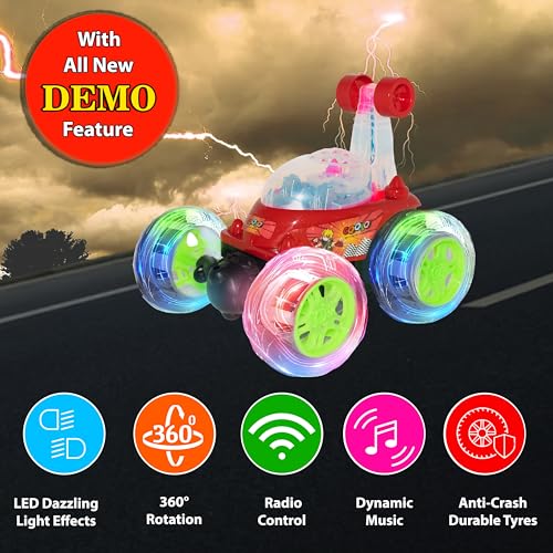 Gooyo GY-9514 360° Rotating & Rolling Stunt Car Toy with Light & Music Feature | Spin, Stunt, Flip Functions | Remote Control Stunt Car Toy for Kids | Red | in-Built Battery | Gift Box Packaging - Image 3