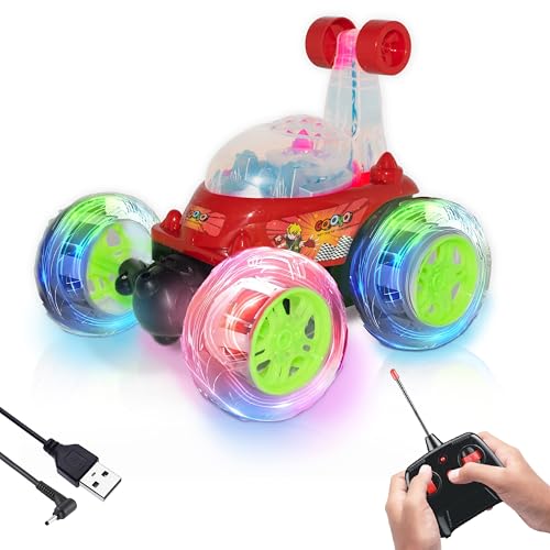 Gooyo GY-9514 360° Rotating & Rolling Stunt Car Toy with Light & Music Feature | Spin, Stunt, Flip Functions | Remote Control Stunt Car Toy for Kids | Red | in-Built Battery | Gift Box Packaging - Image 1