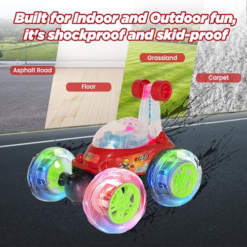 Gooyo GY-9514 360° Rotating & Rolling Stunt Car Toy with Light & Music Feature | Spin, Stunt, Flip Functions | Remote Control Stunt Car Toy for Kids | Red | in-Built Battery | Gift Box Packaging - Image 5