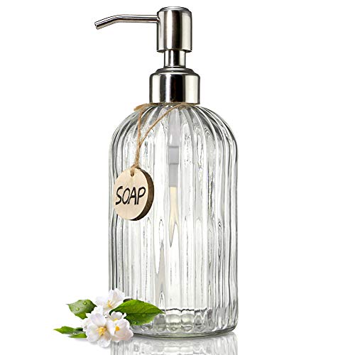 JASAI 18 Oz Clear Glass Soap Dispenser with Rust Proof Stainless Steel Pump, Refillable Liquid Hand soap Dispenser for Bathroom, Premium Kitchen Soap Dispenser (Clear). - Image 1