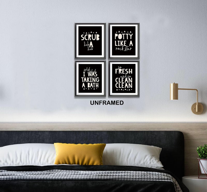 AEHIE So Fresh and Clean Colorful Bathroom Art Poster Prints for Home Kid Washroom Restroom Nursery Toilet Laundry Decor  Funny Bathroom Rules Word Decorations Prints Wall Art Unframed 4pcs 8x10in(Black) - Image 4