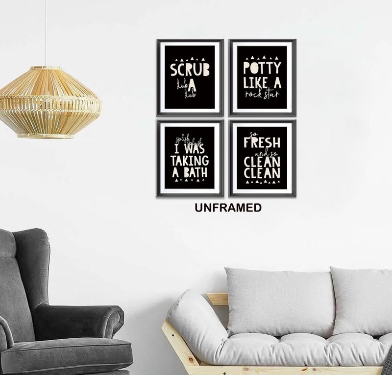 AEHIE So Fresh and Clean Colorful Bathroom Art Poster Prints for Home Kid Washroom Restroom Nursery Toilet Laundry Decor  Funny Bathroom Rules Word Decorations Prints Wall Art Unframed 4pcs 8x10in(Black) - Image 2