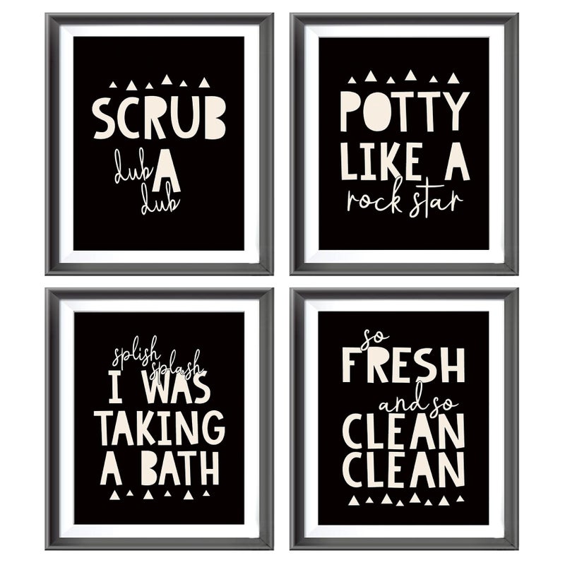 AEHIE So Fresh and Clean Colorful Bathroom Art Poster Prints for Home Kid Washroom Restroom Nursery Toilet Laundry Decor  Funny Bathroom Rules Word Decorations Prints Wall Art Unframed 4pcs 8x10in(Black) - Image 1