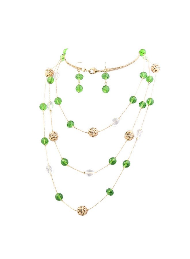 بوكار طقم أقراط وقلادة طويلة من الخرز المصنوع يدويًا مكون من 3 طبقات للنساء (Nk-10017-Gg) - Image 1