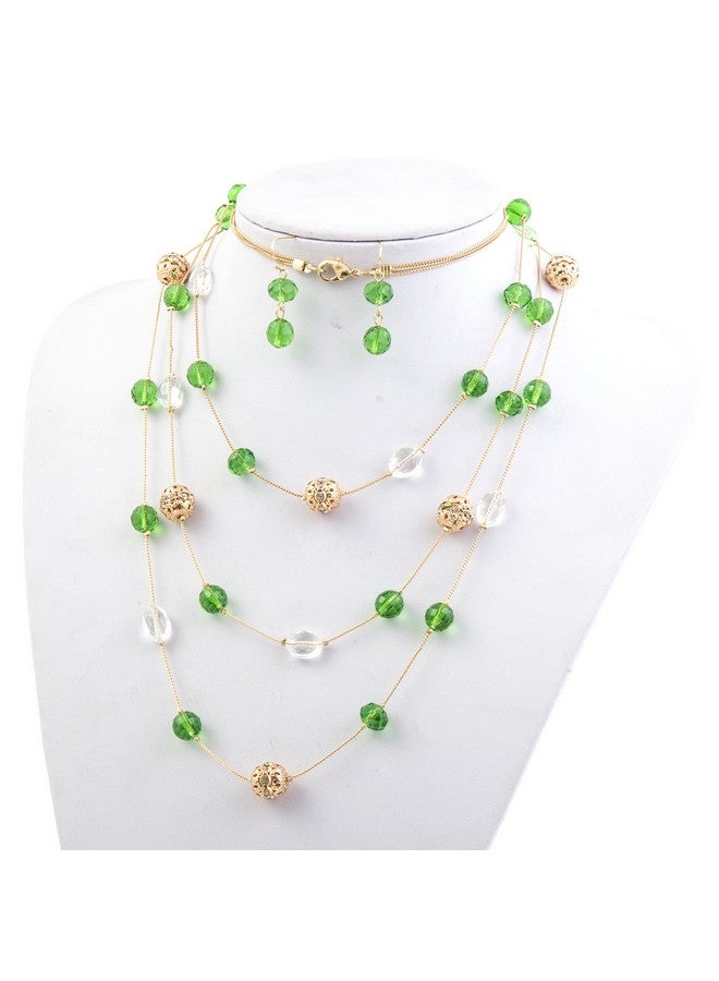 بوكار طقم أقراط وقلادة طويلة من الخرز المصنوع يدويًا مكون من 3 طبقات للنساء (Nk-10017-Gg) - Image 2