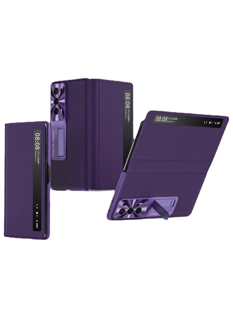 Genuine Leather Flip Cover Compatible with Honor Magic V2 Case Smart Touch View Window for Magic V2 Case Kickstand Holder