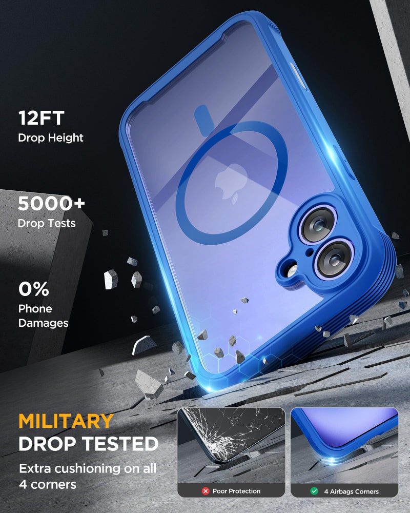 Miracase for iPhone 16 Case 6.1'', [Bubble Free] Full-Body Bumper Phone case with Built-in Full Glass Screen &Lens Protector,No Gap,Compatible with MagSafe,Drop Proof 16 Cover,Blue - Image 5