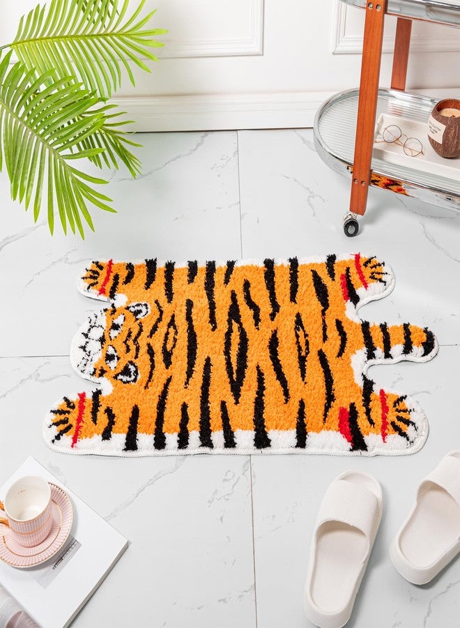 Seek4comfortable Cute Tiger Bath Mat, Orange Yellow Bathroom Rugs Non Slip Tiger Shaped Absorbent Bath Rug Cartoon Animal Bathroom Decor Plush Bathtub Rug for Shower Sink,19.7x35.5in - Image 2