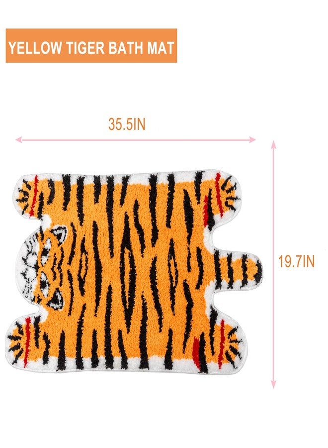 Seek4comfortable Cute Tiger Bath Mat, Orange Yellow Bathroom Rugs Non Slip Tiger Shaped Absorbent Bath Rug Cartoon Animal Bathroom Decor Plush Bathtub Rug for Shower Sink,19.7x35.5in - Image 4