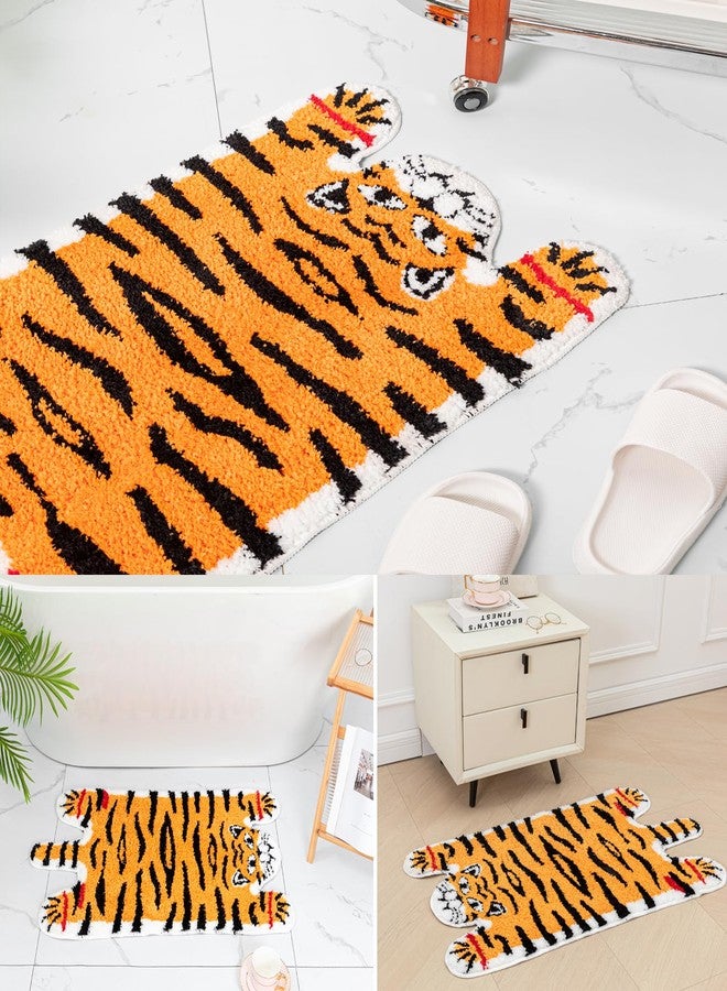 Seek4comfortable Cute Tiger Bath Mat, Orange Yellow Bathroom Rugs Non Slip Tiger Shaped Absorbent Bath Rug Cartoon Animal Bathroom Decor Plush Bathtub Rug for Shower Sink,19.7x35.5in - Image 5