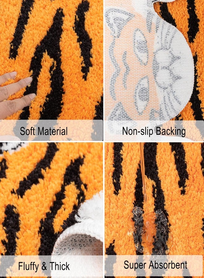 Seek4comfortable Cute Tiger Bath Mat, Orange Yellow Bathroom Rugs Non Slip Tiger Shaped Absorbent Bath Rug Cartoon Animal Bathroom Decor Plush Bathtub Rug for Shower Sink,19.7x35.5in - Image 3