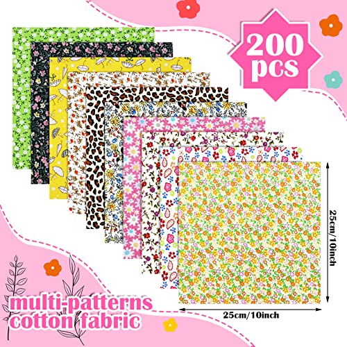Kingdder 200 Pcs 10 x 10 Inch Cotton Fabric Squares for Quilting Fat Craft Quarters Sewing Fabric Bundle Squares Precut Printed Patchwork for DIY Craft Scrapbooking Cloth Handmade AccessoryCartoon - Image 3