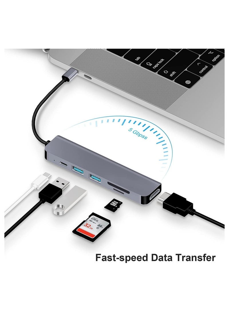 Gravity 6 in 1 Type C to HDMI Multiport Adapter with HDMI 4K Output, 2 USB Ports, SD/TF Card Reader, USB-C Power Delivery - Image 4