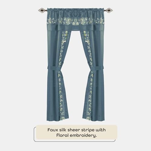ACHIM Light-Filtering Window Curtain Set - 55 Inch Width, 63 Inch Length - Fairfield Window in a Bag 5 Piece Set (Ice Blue) - Window Treatment Include Valance, Tiebacks & Split Panels Home Decor - Image 3