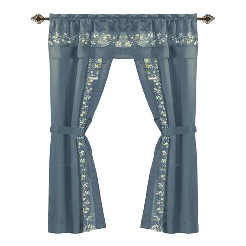 ACHIM Light-Filtering Window Curtain Set - 55 Inch Width, 63 Inch Length - Fairfield Window in a Bag 5 Piece Set (Ice Blue) - Window Treatment Include Valance, Tiebacks & Split Panels Home Decor - Image 1