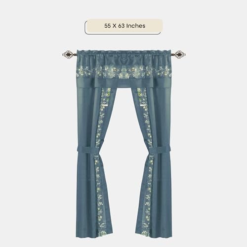 ACHIM Light-Filtering Window Curtain Set - 55 Inch Width, 63 Inch Length - Fairfield Window in a Bag 5 Piece Set (Ice Blue) - Window Treatment Include Valance, Tiebacks & Split Panels Home Decor - Image 5