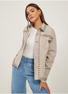 REGULAR LENGTH REGULAR FIT EMBROIDERED TWILL JACKET 60 CM