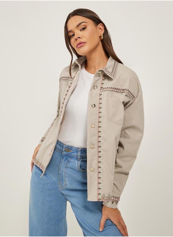 Styli - REGULAR LENGTH REGULAR FIT EMBROIDERED TWILL JACKET 60 CM - Image 1