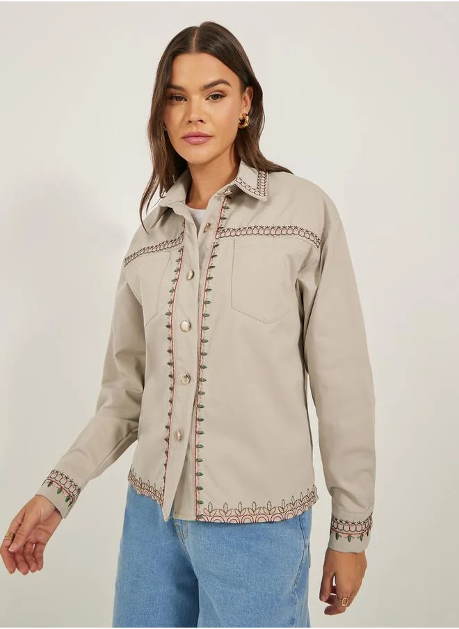 ستايلي REGULAR LENGTH REGULAR FIT EMBROIDERED TWILL JACKET 60 CM