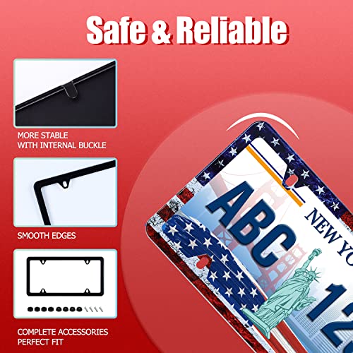 UNINDREM Vintage American Flag License Plate Frame Patriotic USA Flag License Plate Holder Stainless Steel Auto Parts Decoration with Screws for Men Women License Plate 4 Holes 1pcs - Image 5