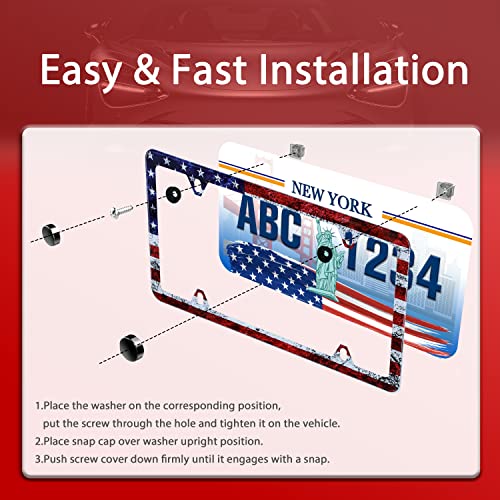 UNINDREM Vintage American Flag License Plate Frame Patriotic USA Flag License Plate Holder Stainless Steel Auto Parts Decoration with Screws for Men Women License Plate 4 Holes 1pcs - Image 4