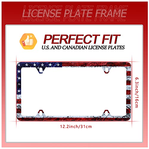 UNINDREM Vintage American Flag License Plate Frame Patriotic USA Flag License Plate Holder Stainless Steel Auto Parts Decoration with Screws for Men Women License Plate 4 Holes 1pcs - Image 3