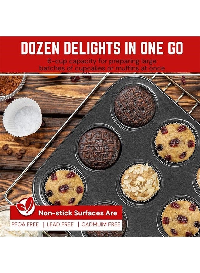 12 Grid Cup Cake Mould black 35.2X26.5cm，Muffin Tray Cupcake Baking Pan , 12-Cup Nonstick Carbon Steel Muffin Tins Non-Stick Cupcake Tin Bakeware Accessories for Baking Cupcakes Muffin Brownies Snac - Image 4