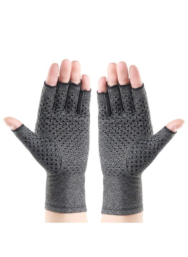 1 Pair Outdoor Half Finger Gloves Fitness Silicone Anti-Slip Inflammatory Joint Rehabilitation Sports Cycling Gloves Elastic Breathable Finger Gloves (Gray) - Image 3