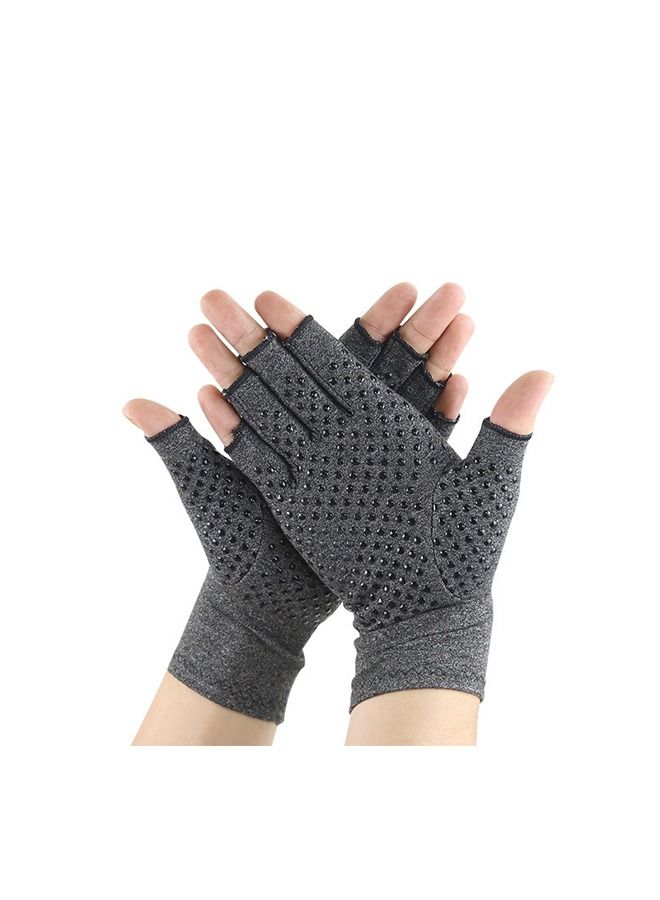 1 Pair Outdoor Half Finger Gloves Fitness Silicone Anti-Slip Inflammatory Joint Rehabilitation Sports Cycling Gloves Elastic Breathable Finger Gloves (Gray) - Image 1